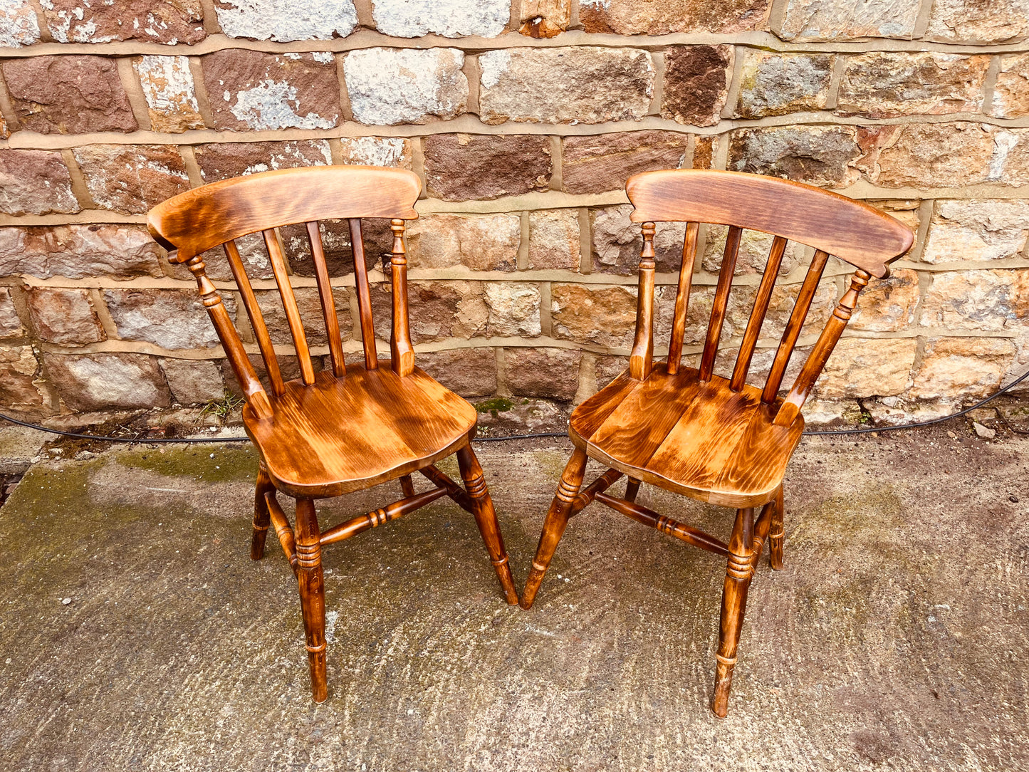 Pair of Vintage Windsor Dining Chairs in Solid Wood