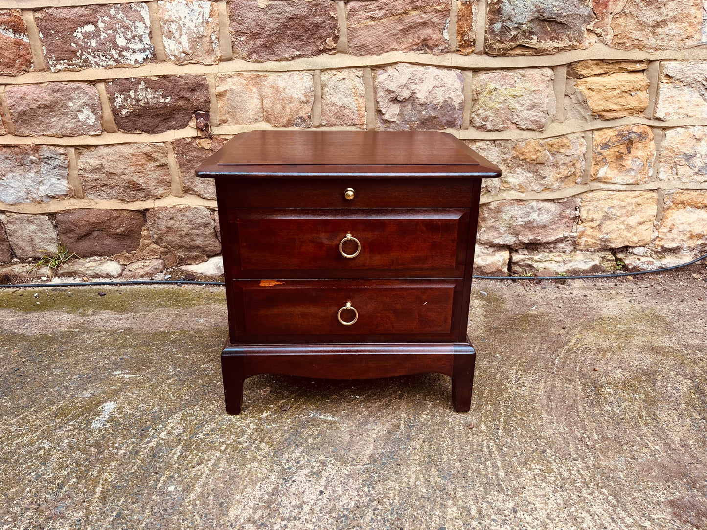 Vintage Mahogany Bedside Cabinet with Brass Ring Pulls