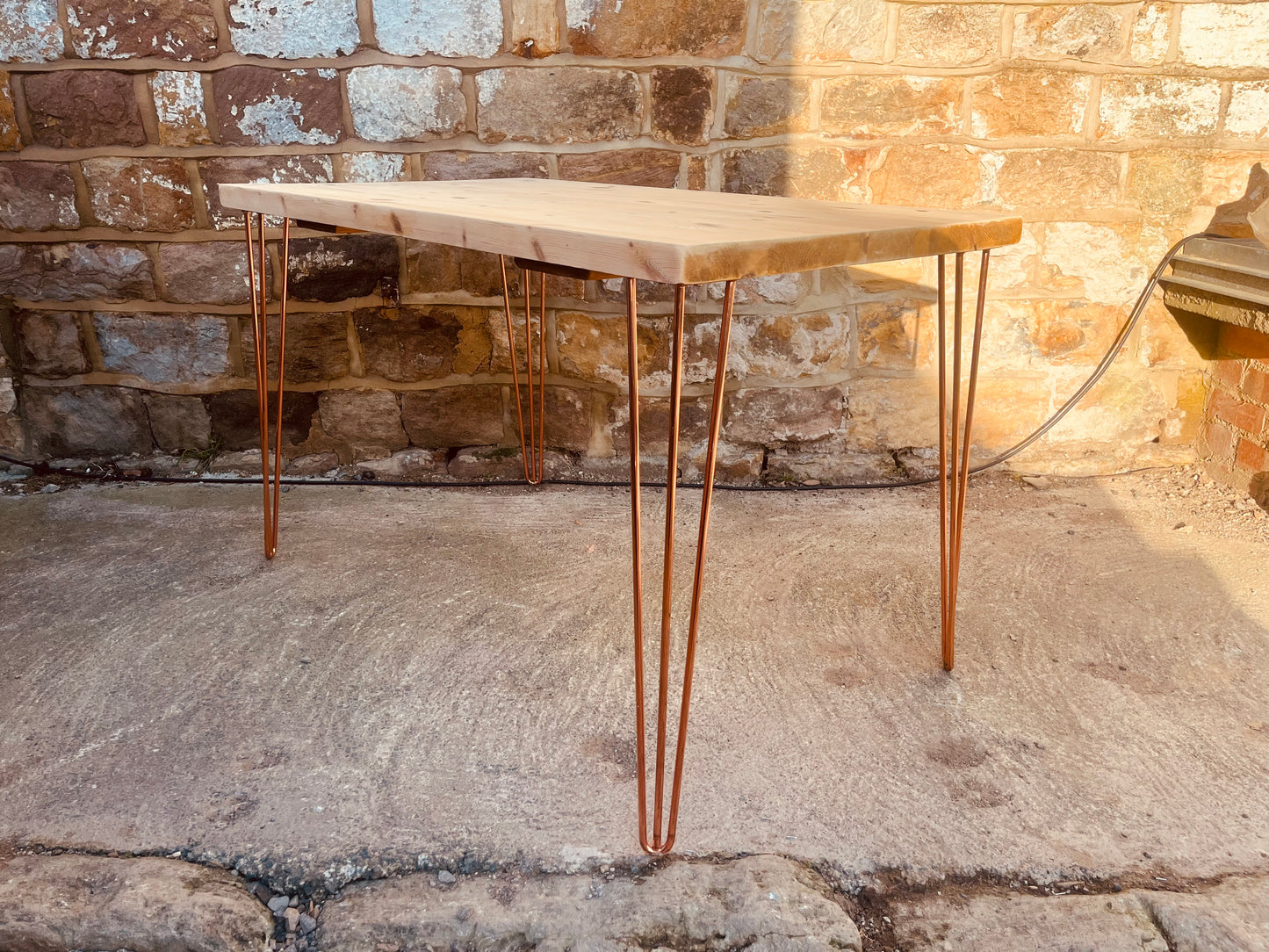 Solid Pine Hairpin Leg Dining Table with Natural Wood Top and Copper Legs (Seats 4–6)