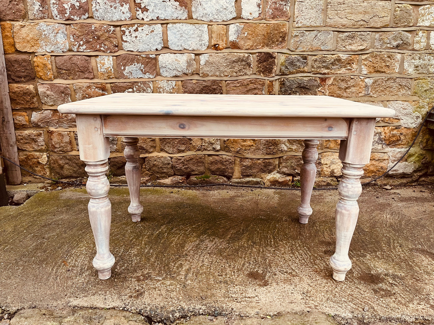 Stripped Pine Farmhouse Dining Table with Turned Legs