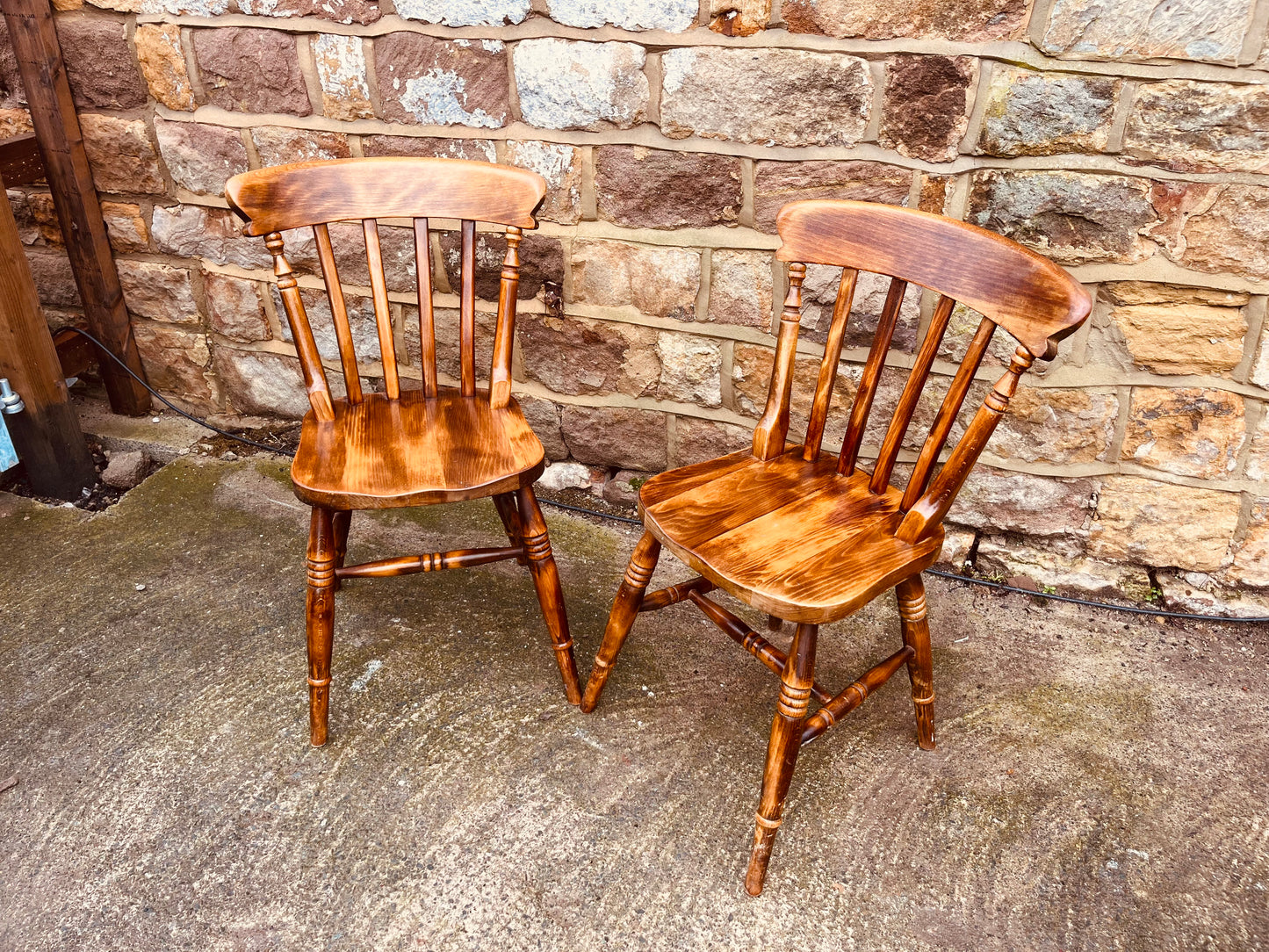 Pair of Vintage Windsor Dining Chairs in Solid Wood