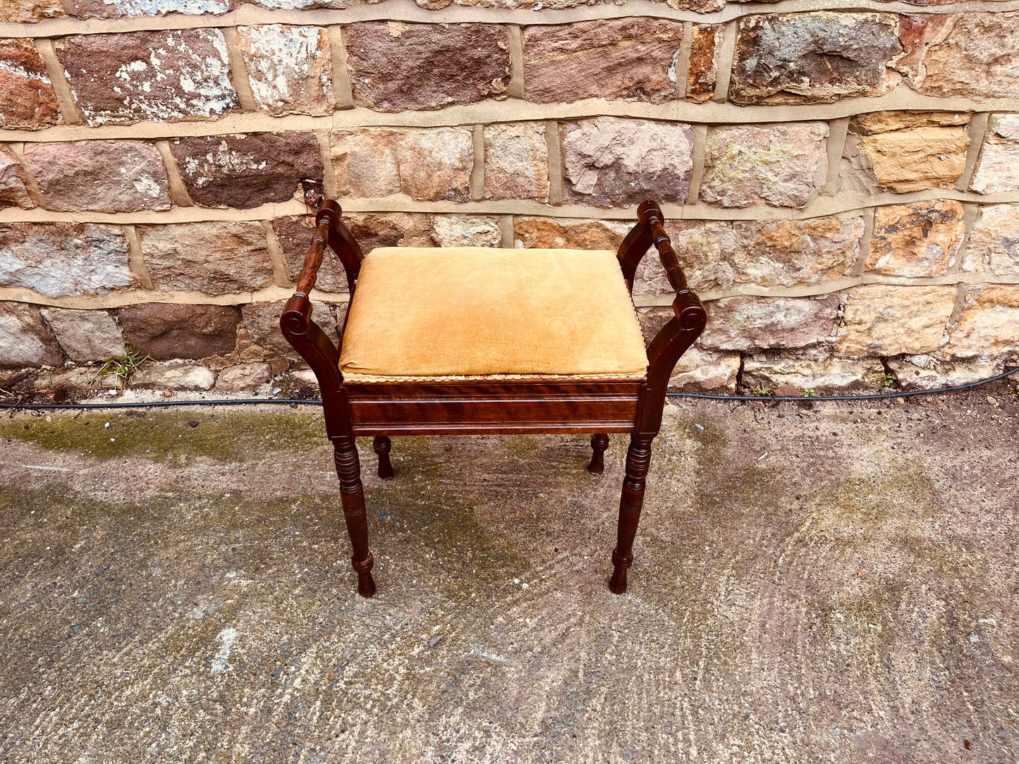 Antique-Style Mahogany Duet Stool with Upholstered Seat