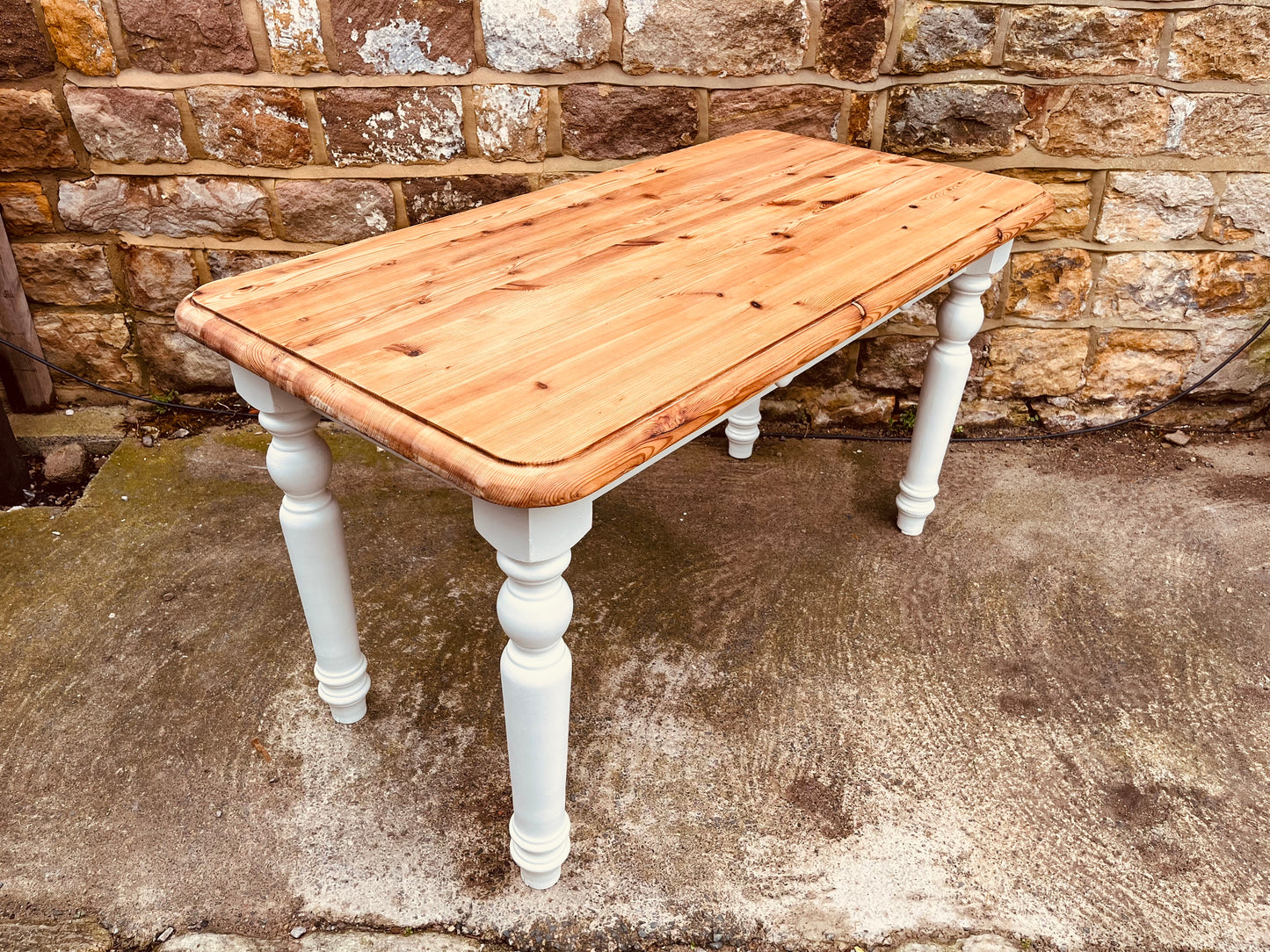 Farmhouse Pine Dining Table with Painted Base