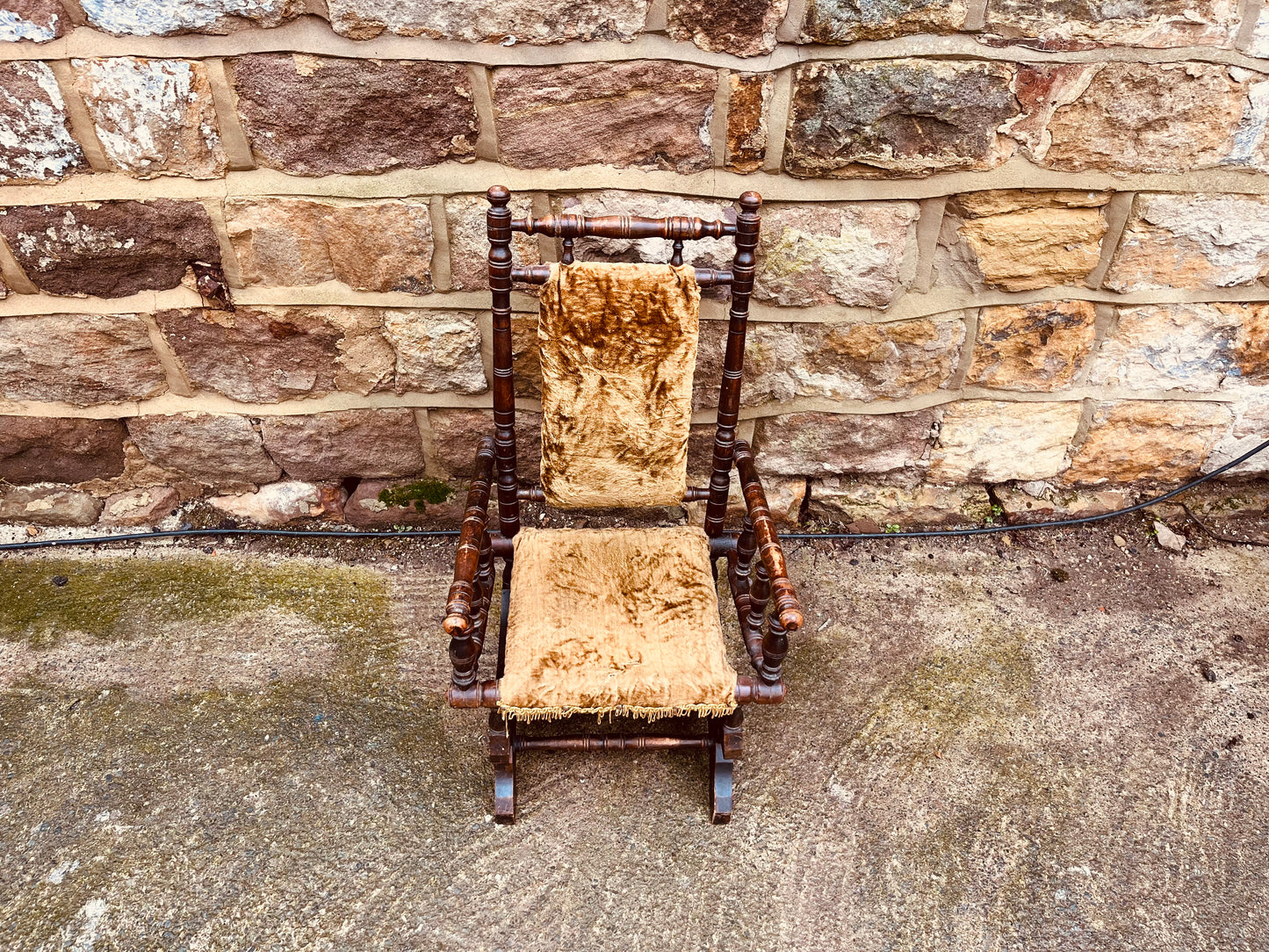 Antique Victorian Style Solid Wood Rocking Chair – Vintage Spindle Back Country Armchair
