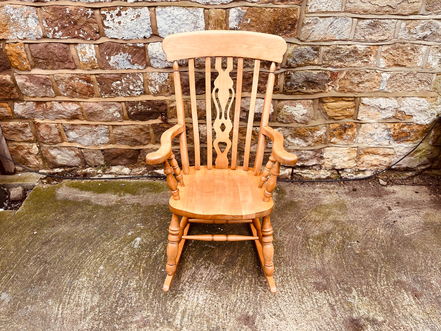 Vintage Solid Wood Rocking Armchair with Spindle Back
