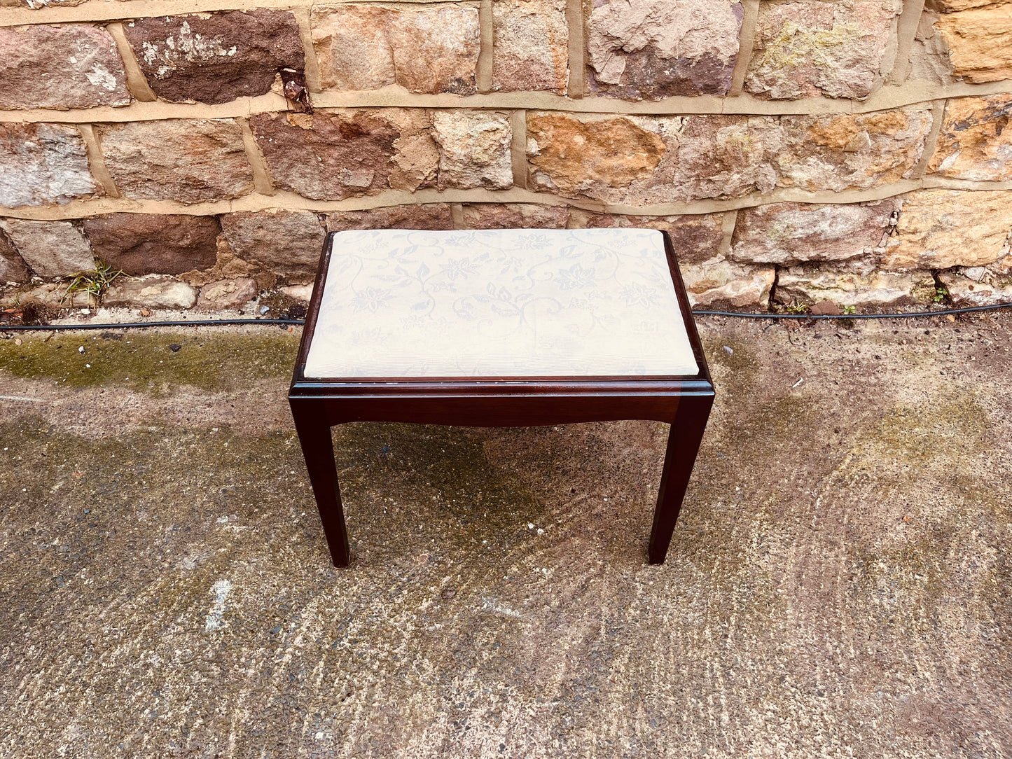 Vintage Upholstered Mahogany Stool | Mid-Century Dressing or Piano Stool