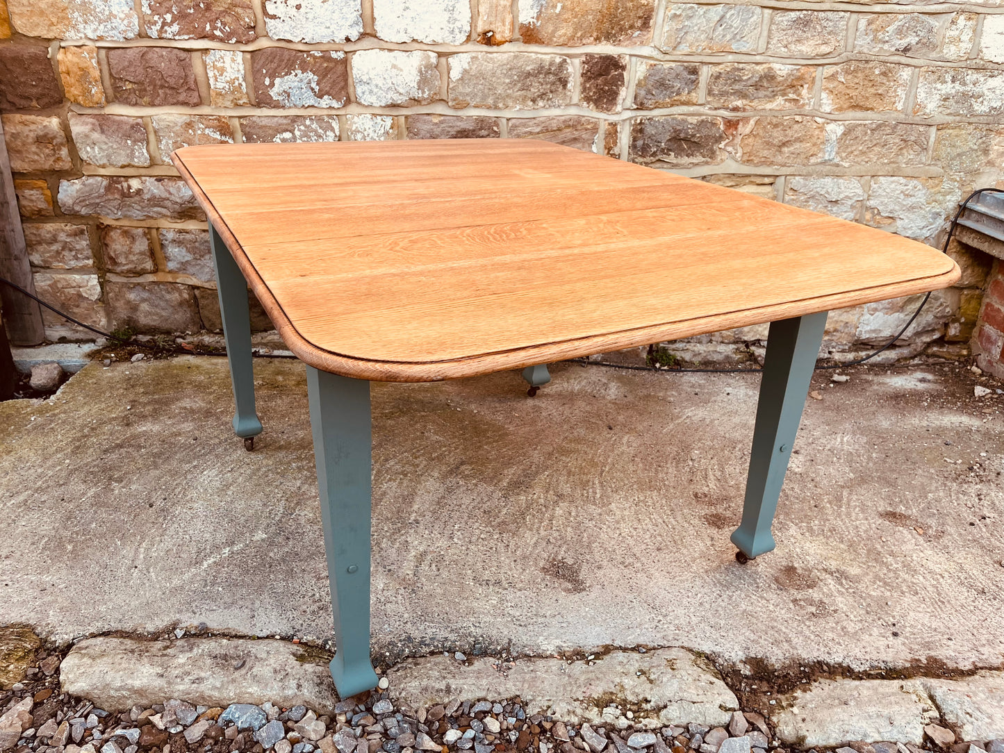 Vintage Drop-Leaf Dining Table with Restored Oak Top & Painted Legs