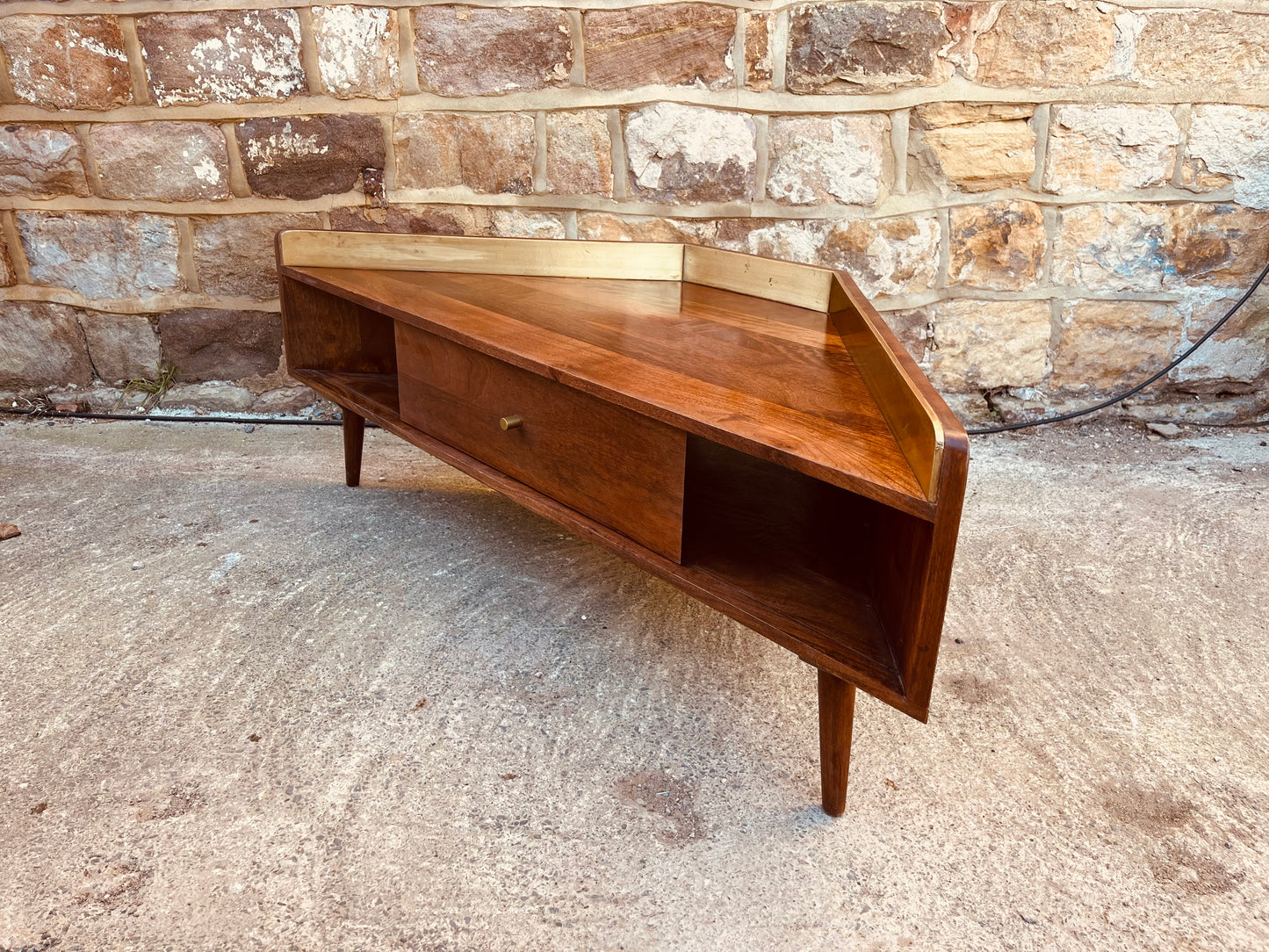 Mid-Century Corner Media Unit | 1960s Walnut TV Stand