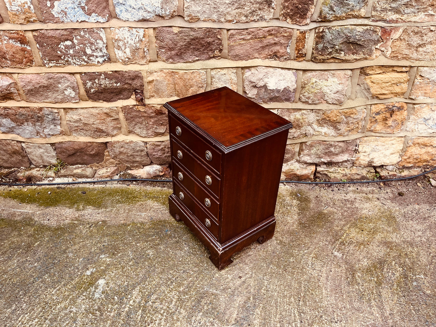 Petite Georgian Revival Mahogany Bedside Chest of Drawers – Vintage Miniature Mahogany Cabinet