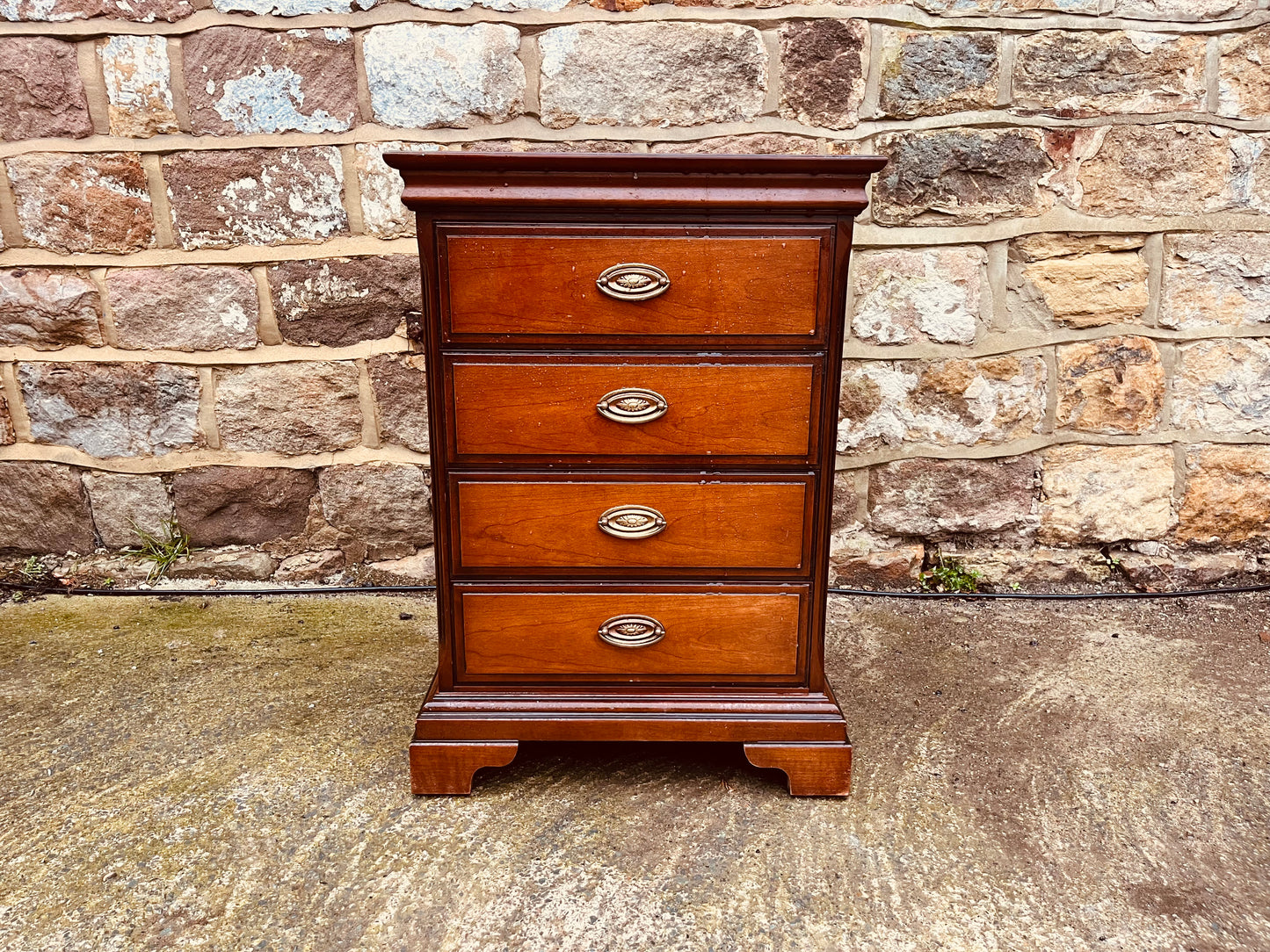 Vintage Solid Wood 4-Drawer Bedside Chest – Rustic Lamp Table Storage