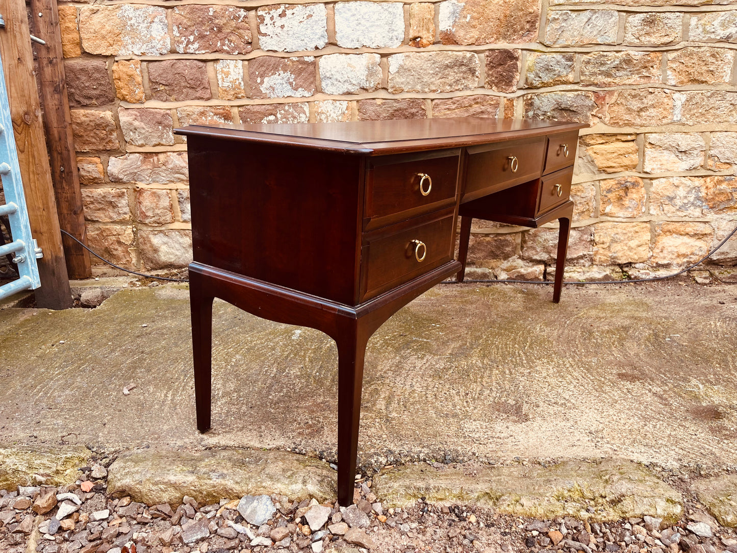 Vintage Mahogany Writing Desk with Brass Ring Handles