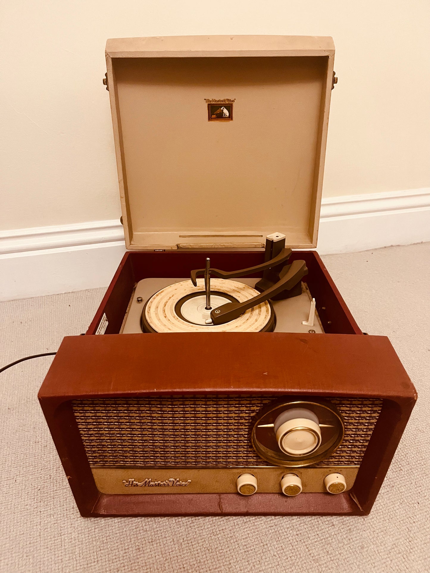 Vintage His Master’s Voice Valve Radio – 1950s Mid-Century Wooden HMV Radio