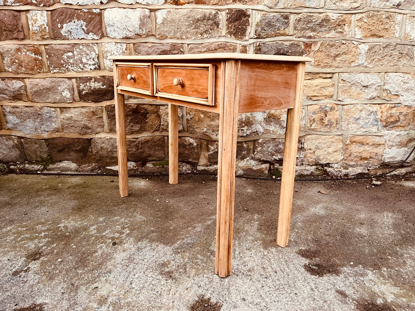 Vintage Solid Wood Two-Drawer Console Table – Restored Natural Wood Hallway & Entryway Table