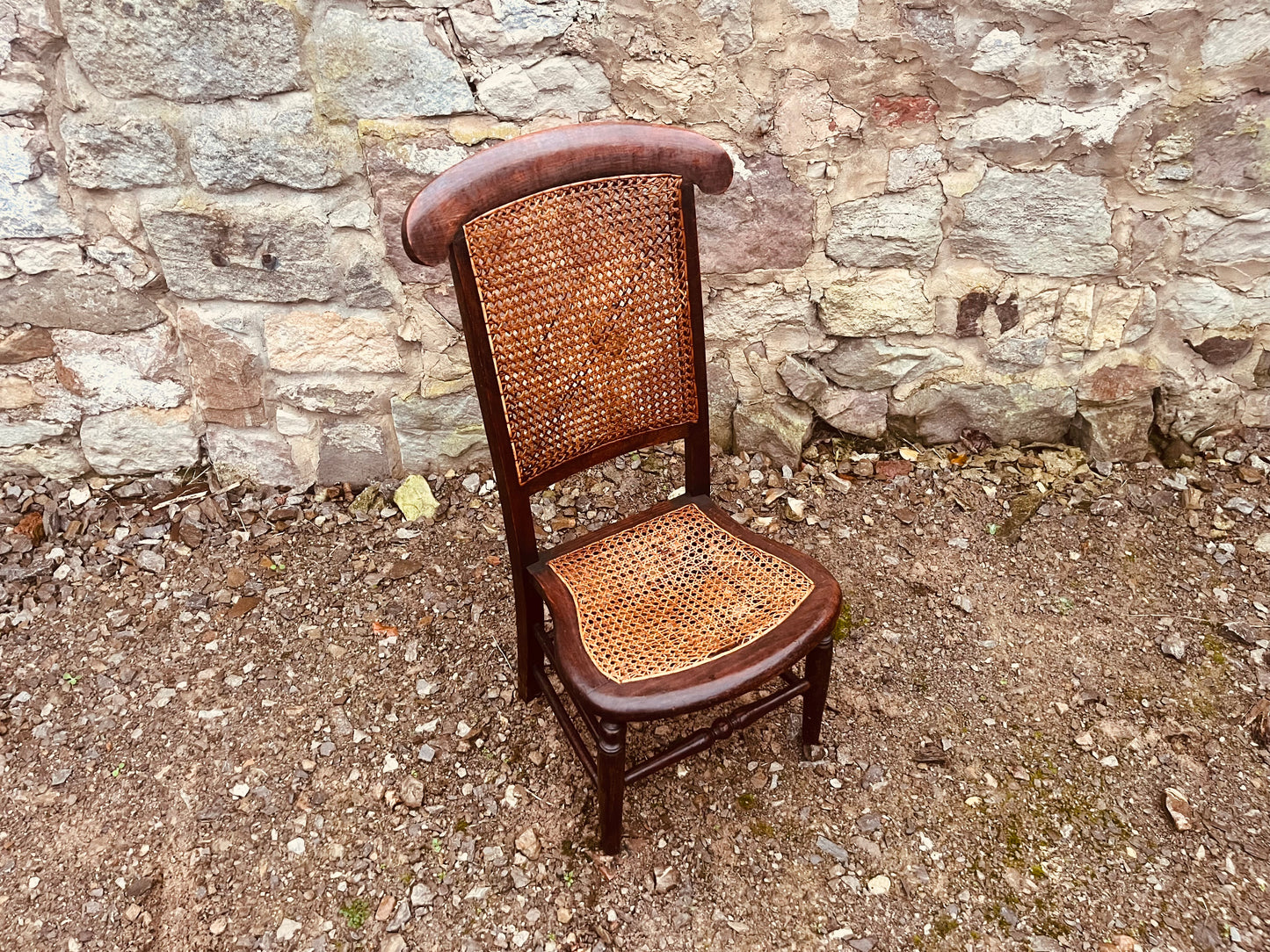 Antique Victorian Cane Back Chair – Handwoven Seat, Solid Wood Frame | Rustic Vintage Accent Chair by The Proudlove Studio