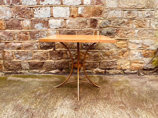 1980s Sculptural Pedestal Bistro Table – Vintage Square Solid Wood Café Dining Table