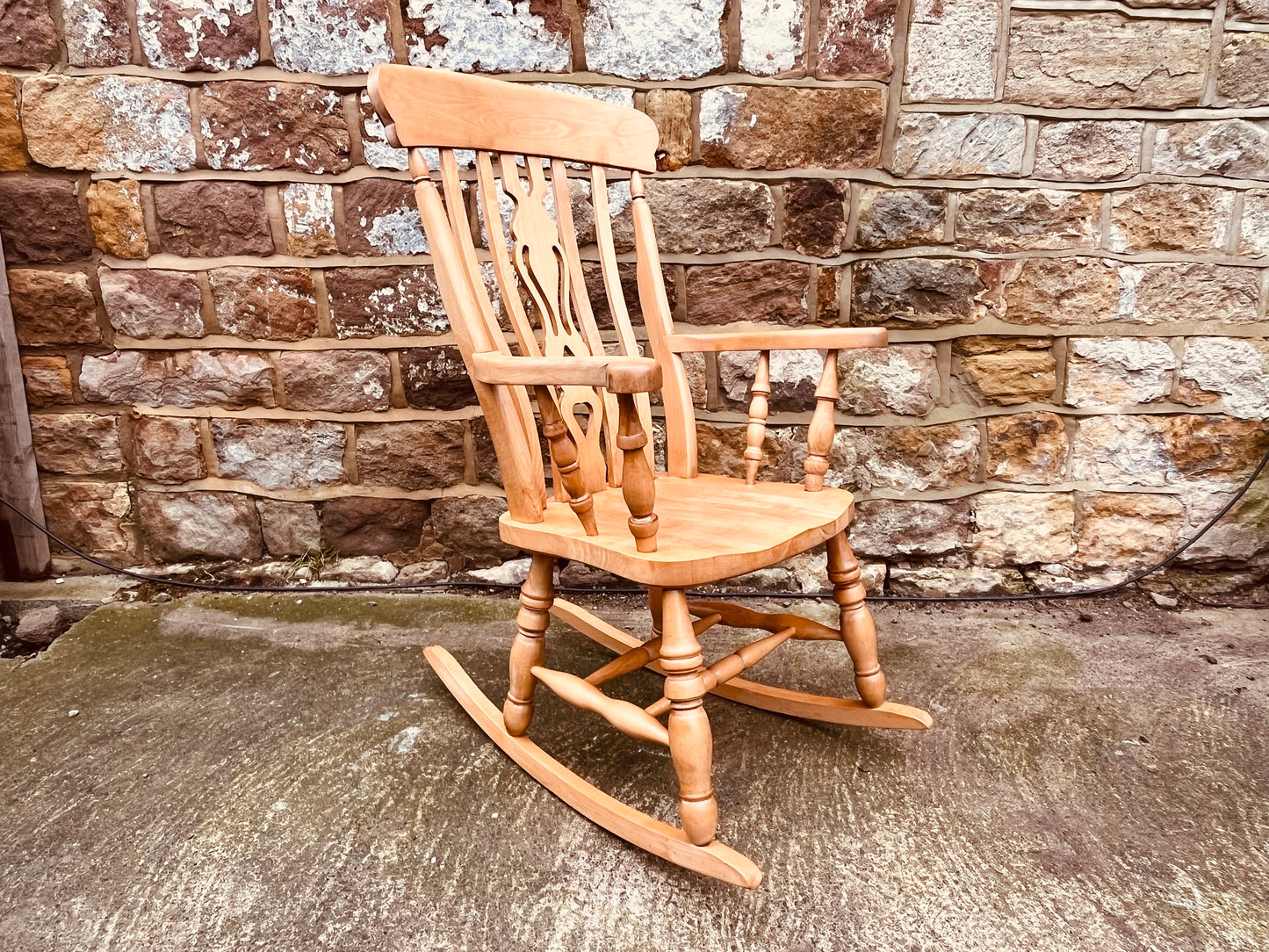 Vintage Solid Wood Rocking Armchair with Spindle Back