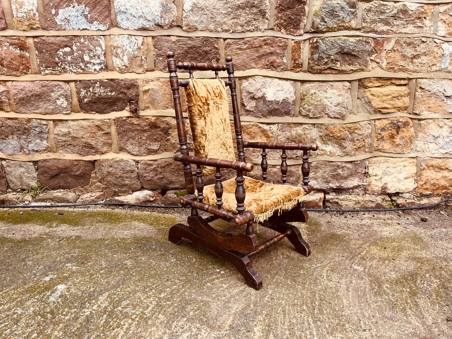 Antique Victorian Style Solid Wood Rocking Chair – Vintage Spindle Back Country Armchair