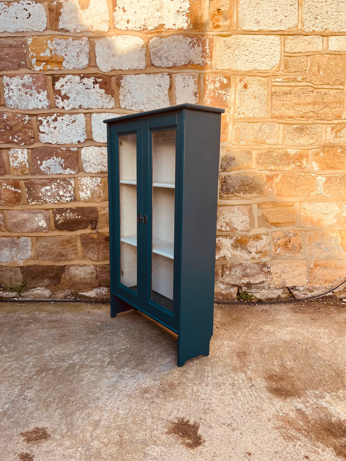 Hand-Painted Vintage Glazed Display Cabinet in Deep Blue