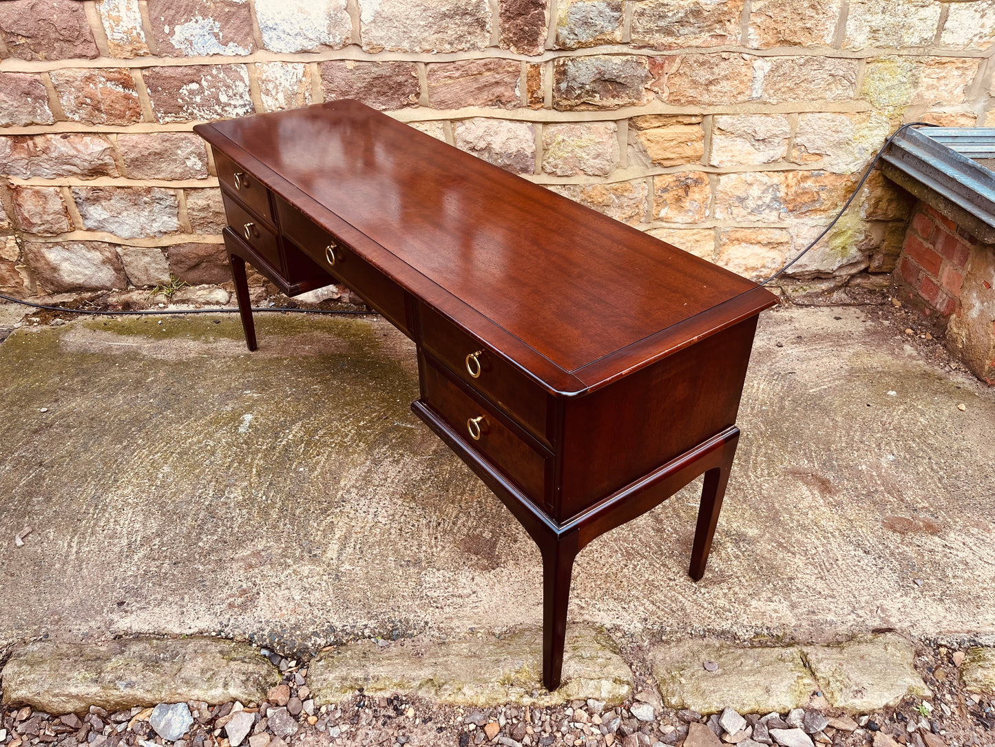 Vintage Mahogany Writing Desk with Brass Ring Handles