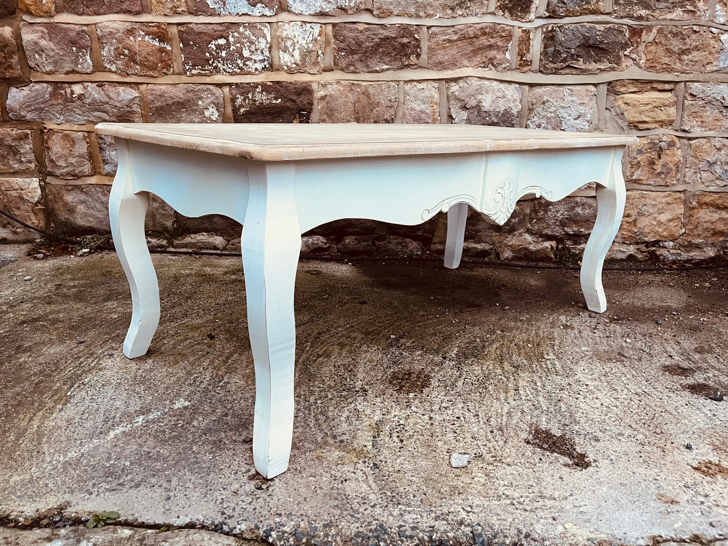 Rare French Farmhouse Coffee Table – Hand-Finished with Limed Wood Top