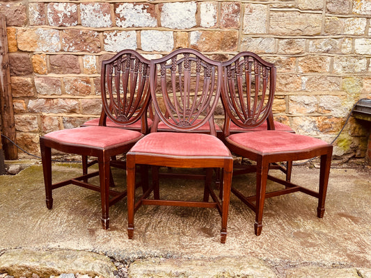 Set of Six Georgian Style Mahogany Shield Back Dining Chairs – Vintage Hepplewhite Style