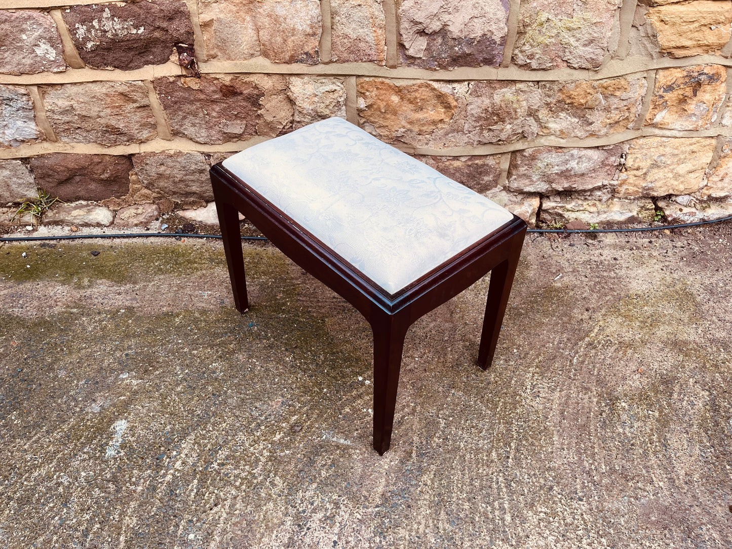 Vintage Upholstered Mahogany Stool | Mid-Century Dressing or Piano Stool