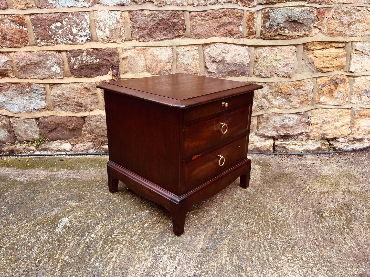 Vintage Mahogany Bedside Cabinet with Brass Ring Pulls