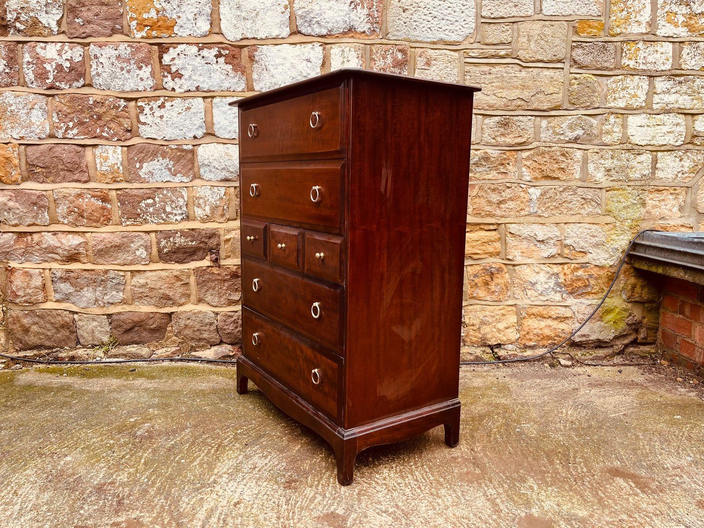 Georgian Style Mahogany Chest of Drawers – Vintage Tallboy Storage Chest with Ring Handles