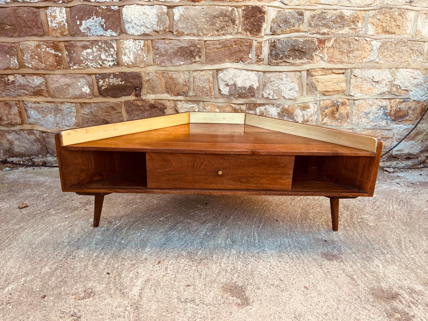Mid-Century Corner Media Unit | 1960s Walnut TV Stand