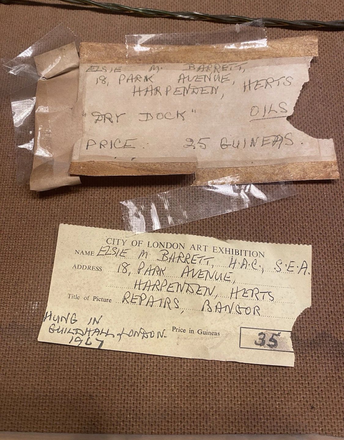 Exhibited 1967 British Maritime Oil Painting by Elsie M. Barrett – Dry Dock / Repairs, Bangor