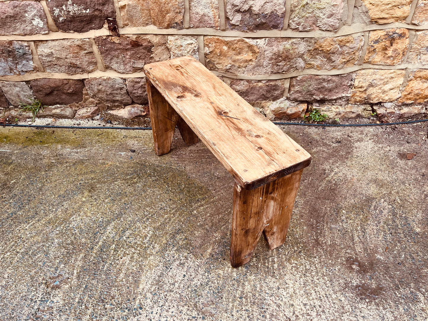 Rustic Handmade Wooden Stool – Reclaimed Primitive Bench