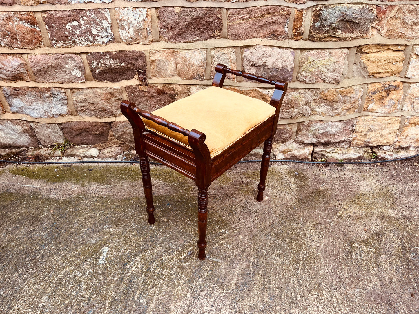 Antique-Style Mahogany Duet Stool with Upholstered Seat