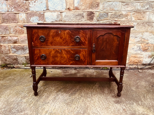 Vintage Mahogany Sideboard with Burr Veneer Drawers & Cupboard – Solid Wood Storage Cabinet