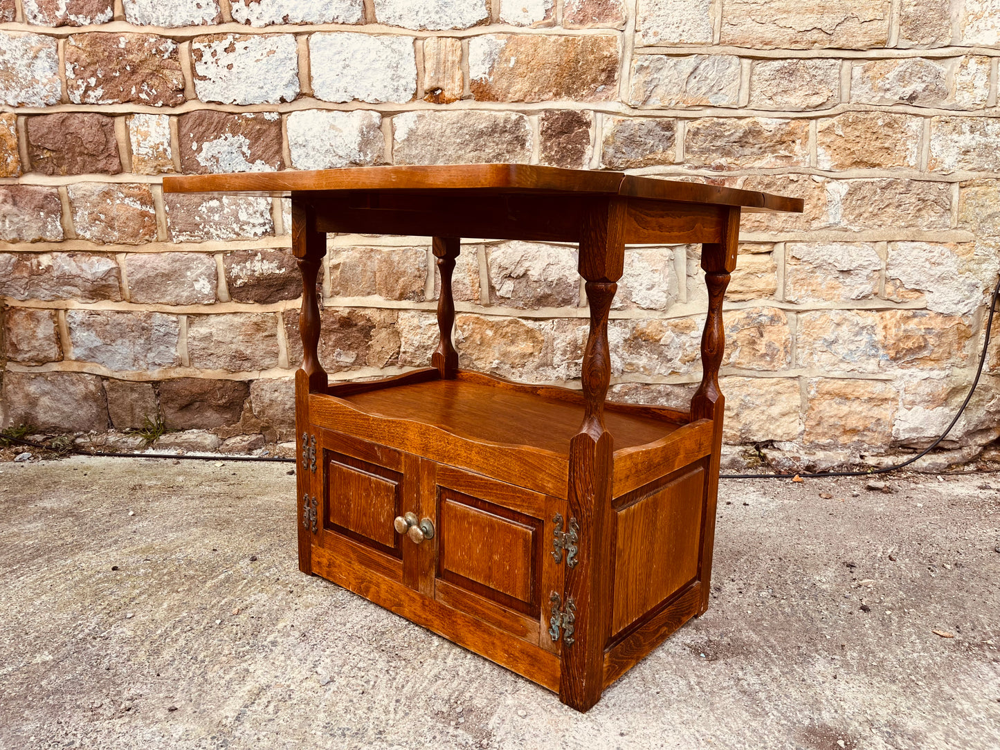 Rustic Solid Oak Side Table with Storage Cupboard