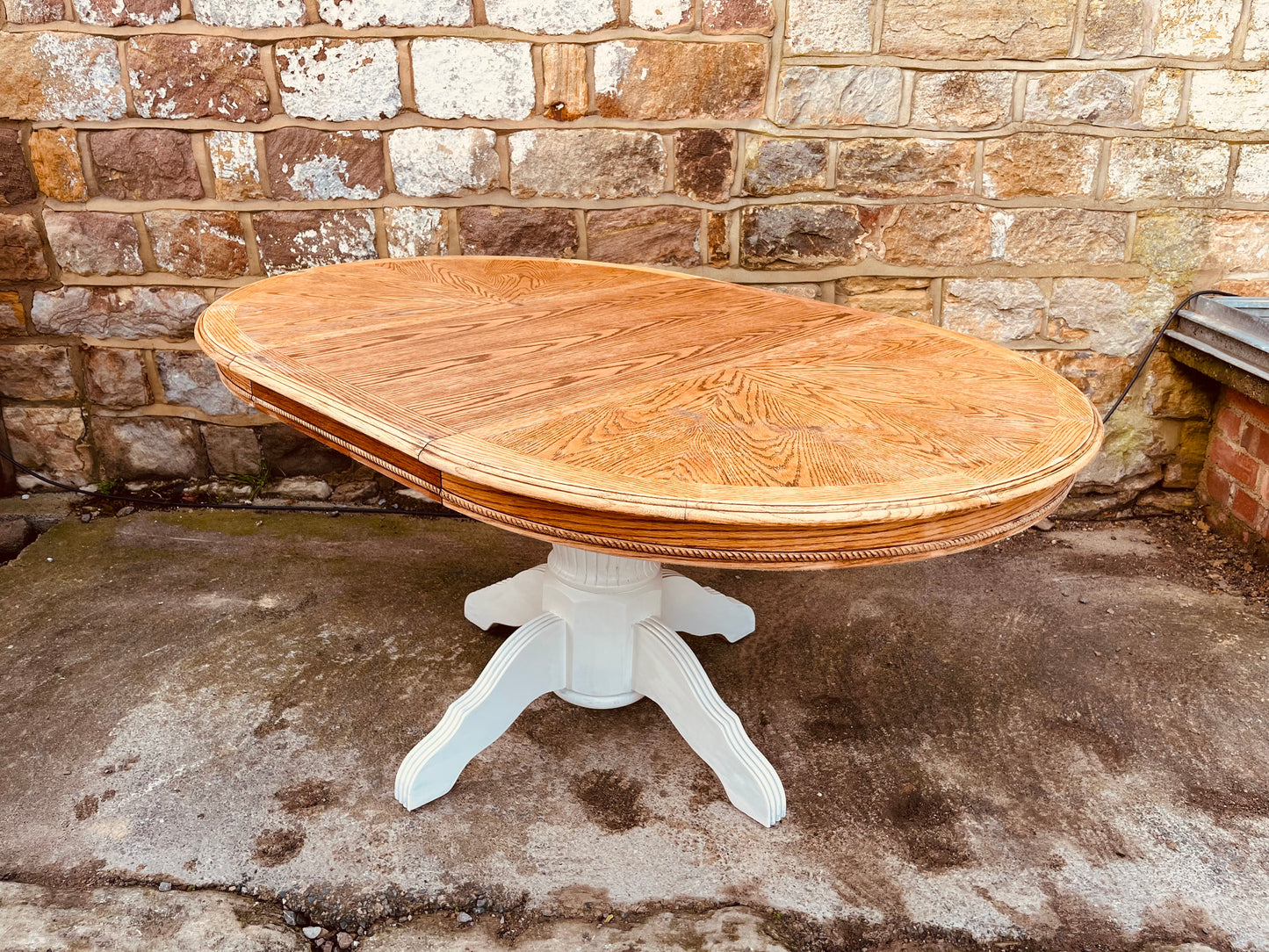 Solid Oak Oval Dining Table with Painted Pedestal Base