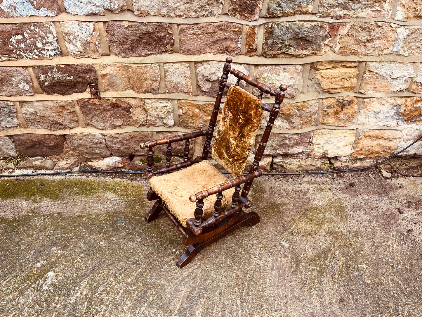 Antique Victorian Style Solid Wood Rocking Chair – Vintage Spindle Back Country Armchair