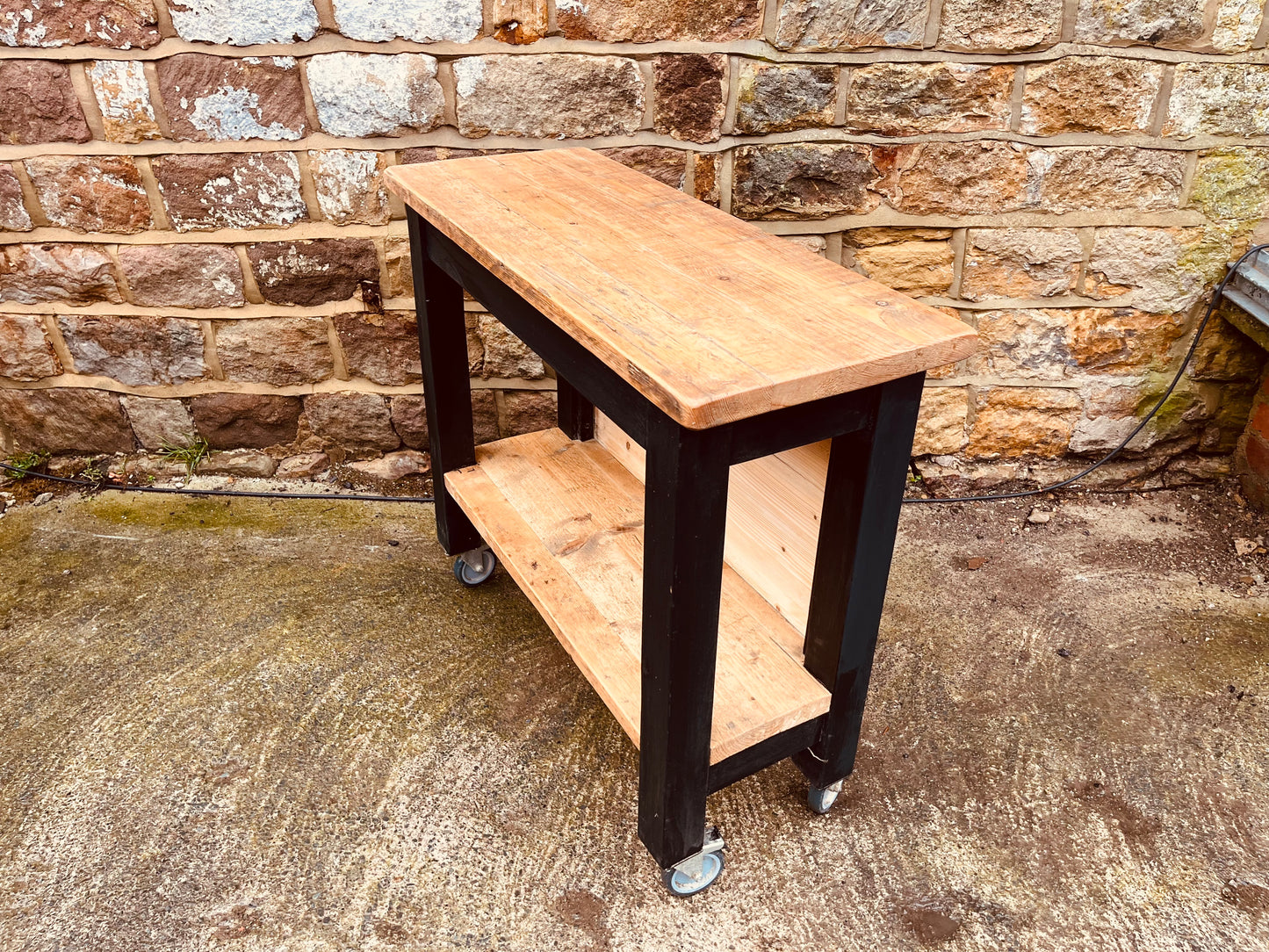 Rustic Industrial Wooden Trolley on Castor Wheels – Handmade Console Table