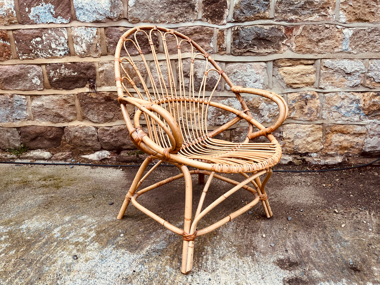 Boho Rattan Accent Chair – Vintage Wicker Armchair