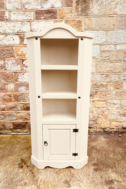 Vintage Corner Cabinet – Cream Painted Shelving Unit