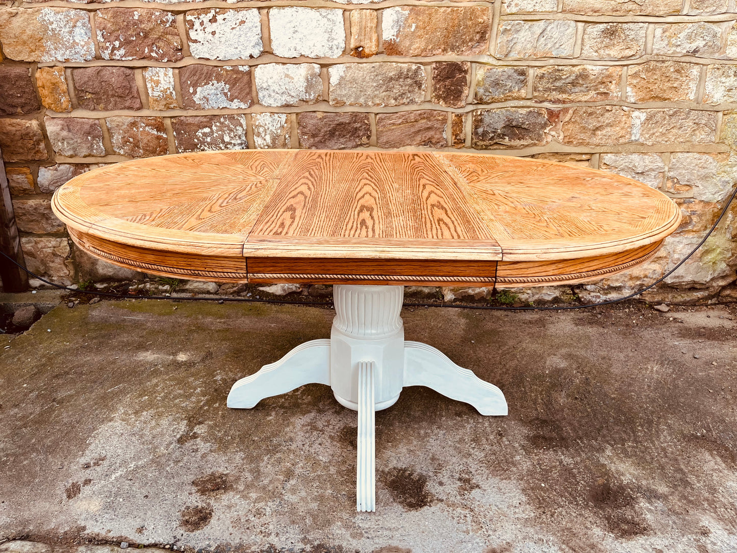 Solid Oak Oval Dining Table with Painted Pedestal Base