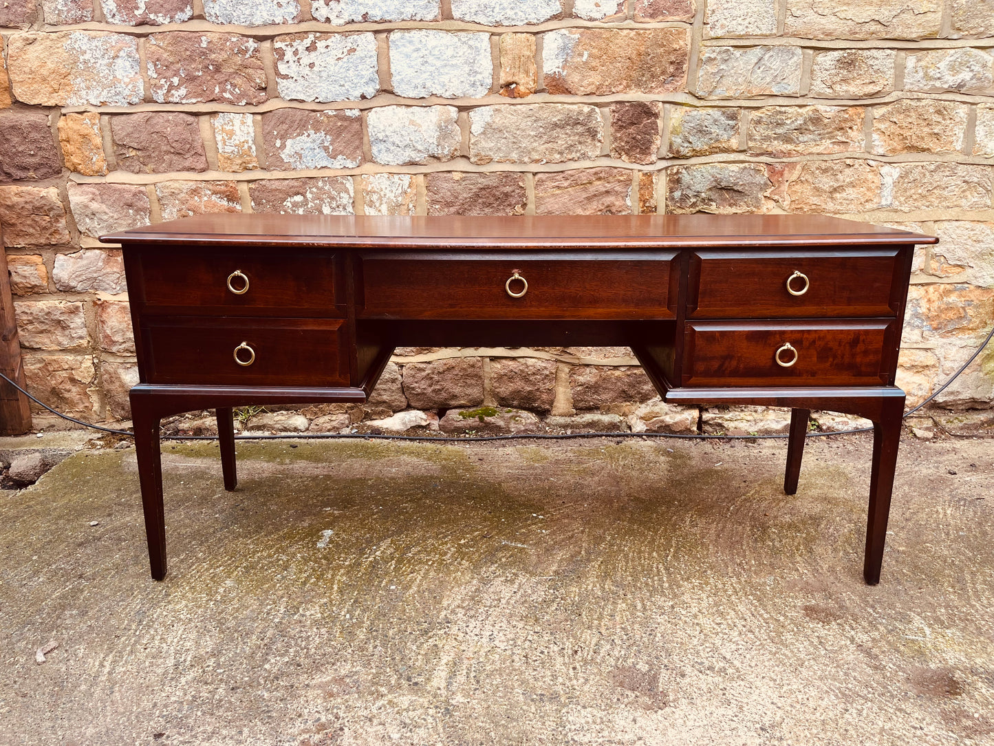 Vintage Mahogany Writing Desk with Brass Ring Handles