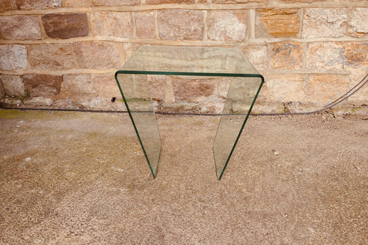 Bent Glass Side Table / Console Table – Minimalist Clear Glass Design