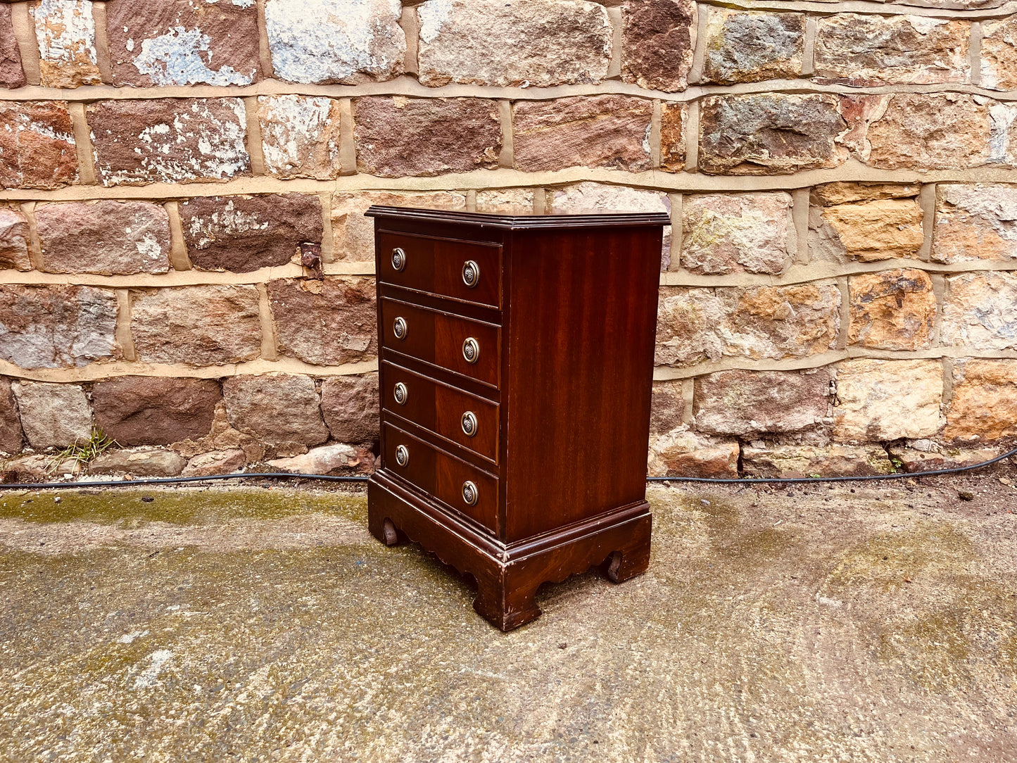 Petite Georgian Revival Mahogany Bedside Chest of Drawers – Vintage Miniature Mahogany Cabinet