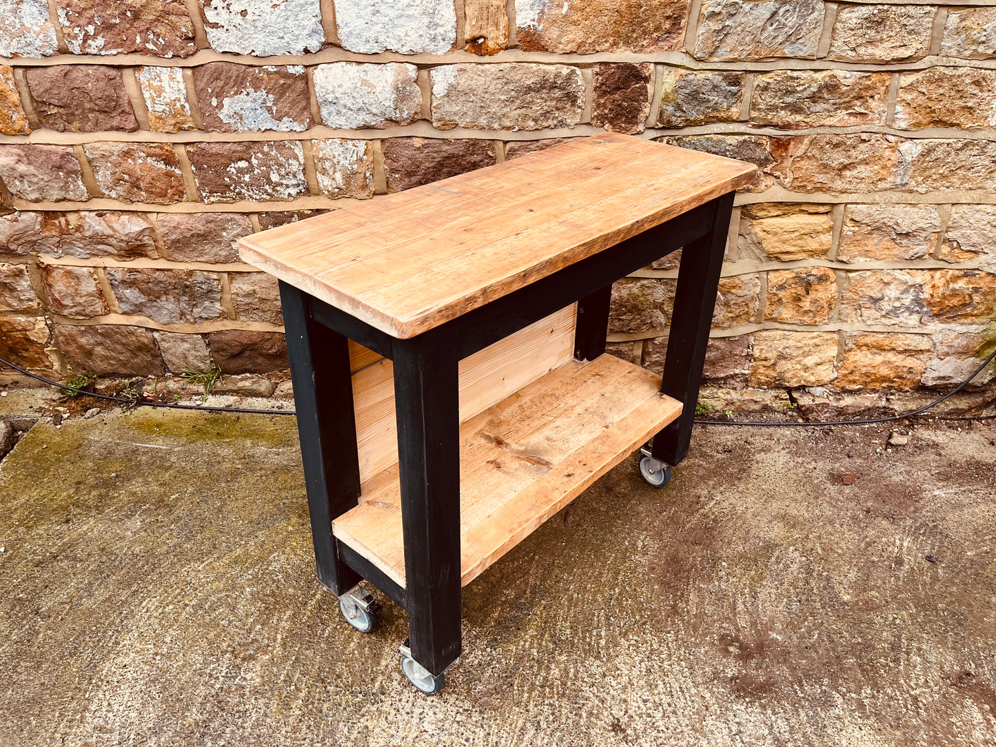 Rustic Industrial Wooden Trolley on Castor Wheels – Handmade Console Table