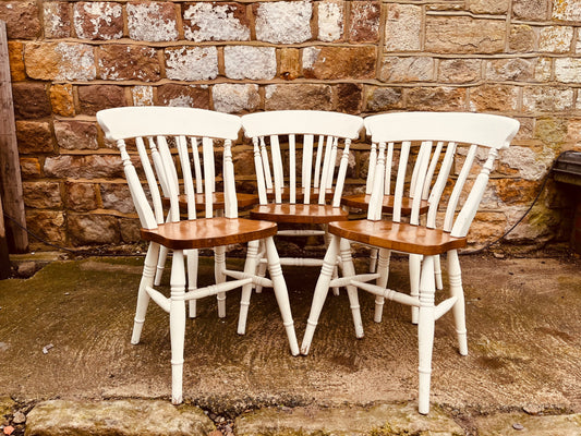 Set of 6 Painted Windsor Dining Chairs with Solid Wood Seats