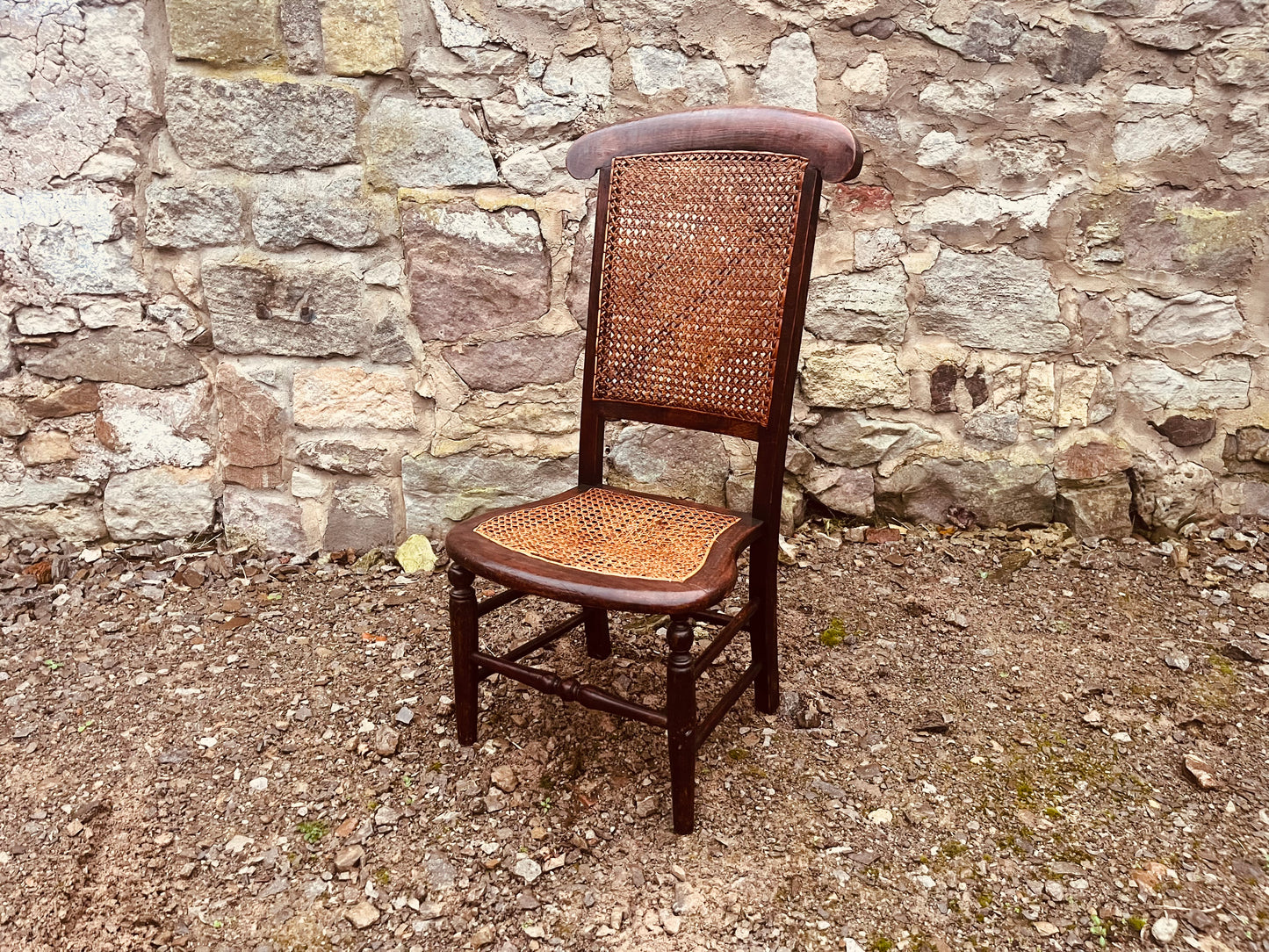 Antique Victorian Cane Back Chair – Handwoven Seat, Solid Wood Frame | Rustic Vintage Accent Chair by The Proudlove Studio