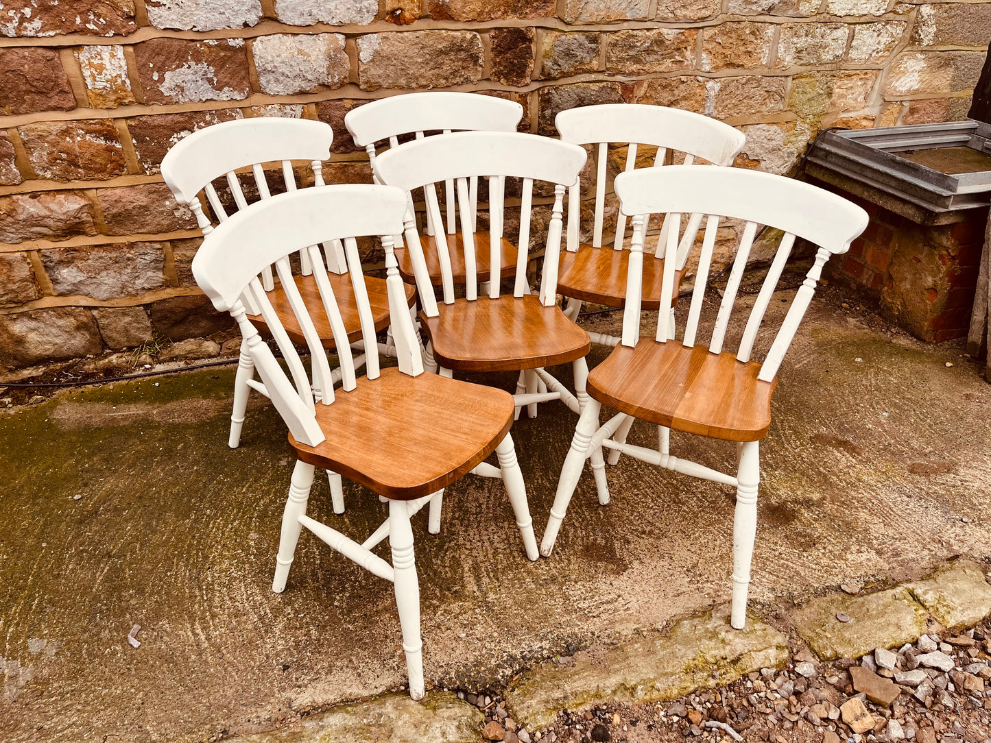 Set of 6 Painted Windsor Dining Chairs with Solid Wood Seats