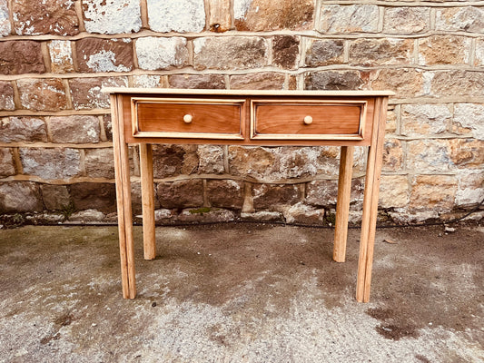 Vintage Solid Wood Two-Drawer Console Table – Restored Natural Wood Hallway & Entryway Table