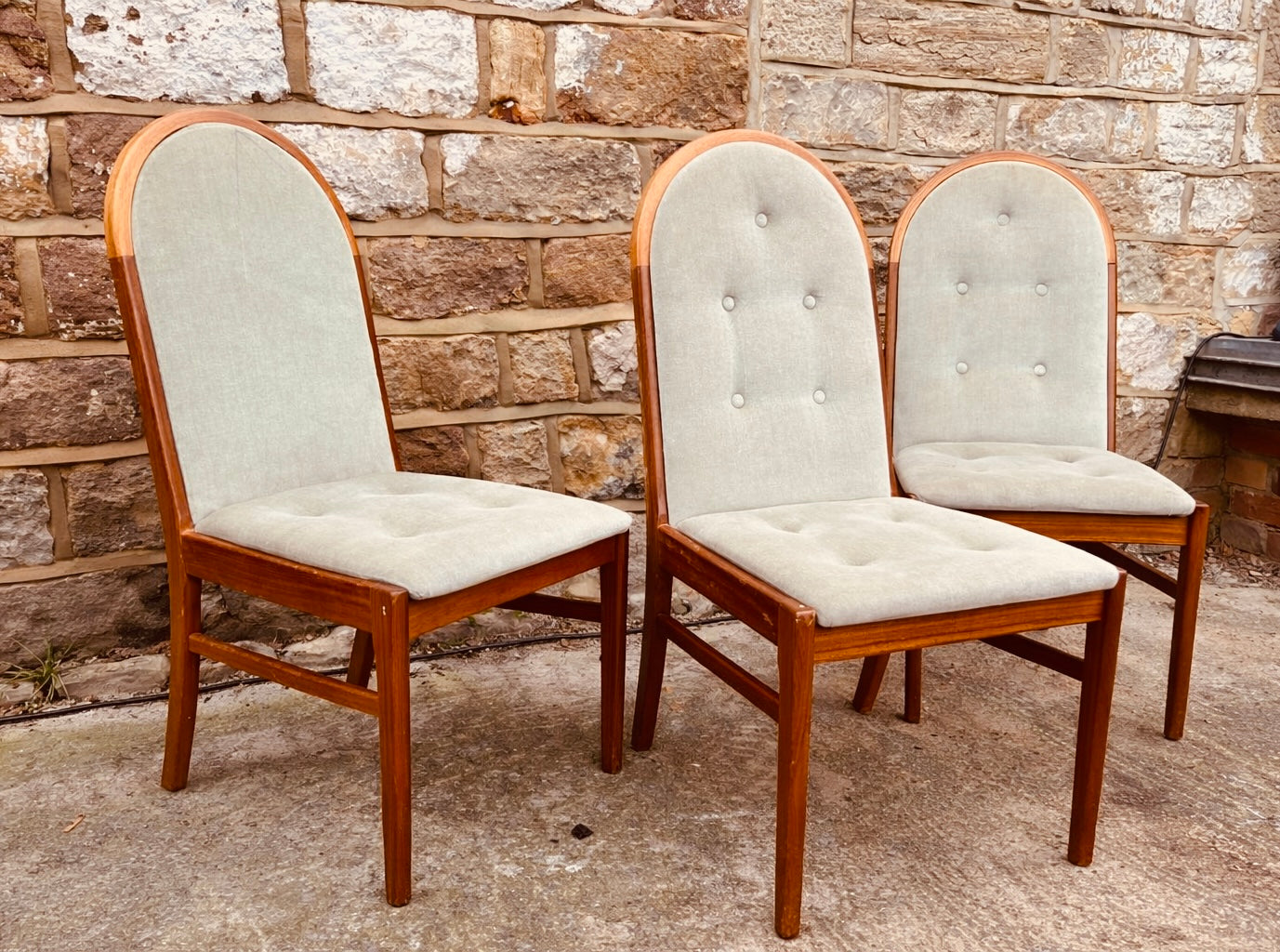 Set of 3 Vintage Mid-Century Dining Chairs | Scandinavian Style | Solid Wood Frames
