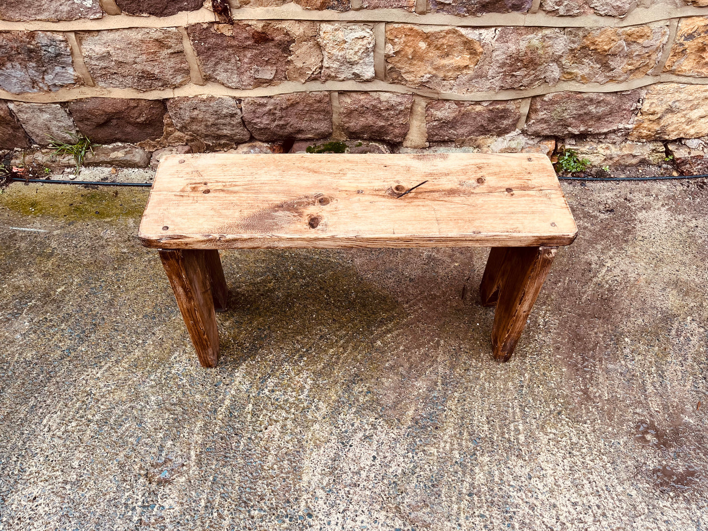 Rustic Handmade Wooden Stool – Reclaimed Primitive Bench